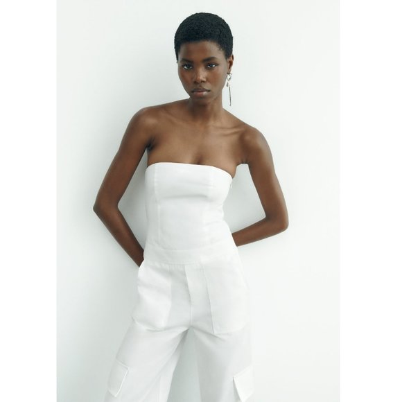 BLOGGER'S FAVE! Zara Strapless Cargo Jumpsuit White NWT - Picture 14 of 17